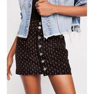 We The Free Joani Corduroy Mini Button boho Skirt Black #133 Western